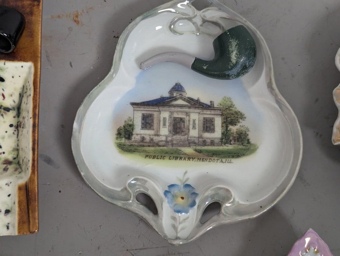 Vintage Ceramic and Porcelain Decorative Dishes Pipe Ashtrays Collection 10 Pieces - 3