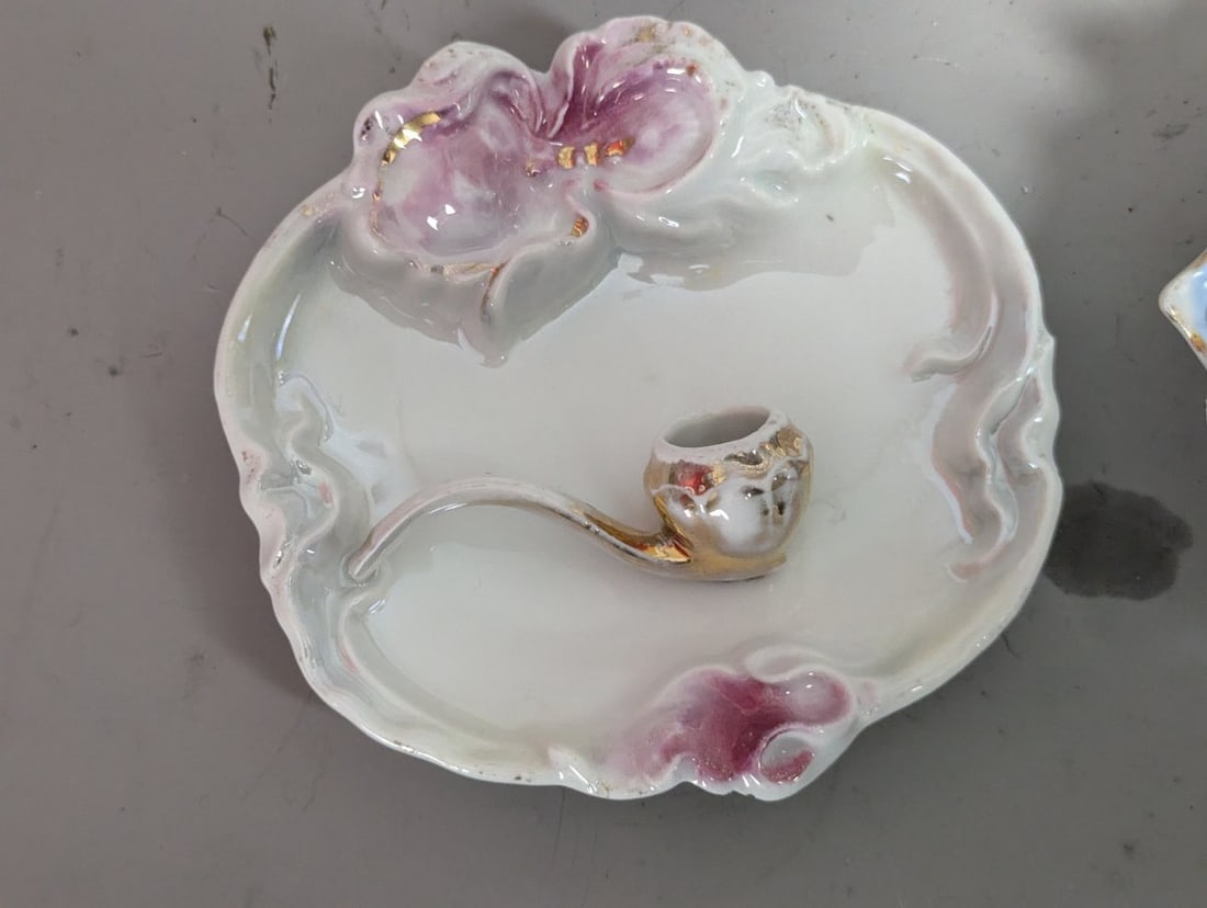Vintage Ceramic and Porcelain Decorative Dishes Pipe Ashtrays Collection 10 Pieces - 9