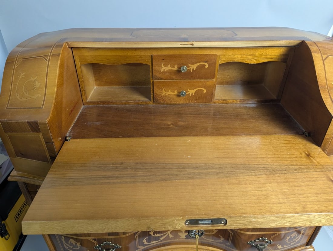 Venetian Marquetry Slant-Front Writing Desk Italian Louis XV Style with Key - 2