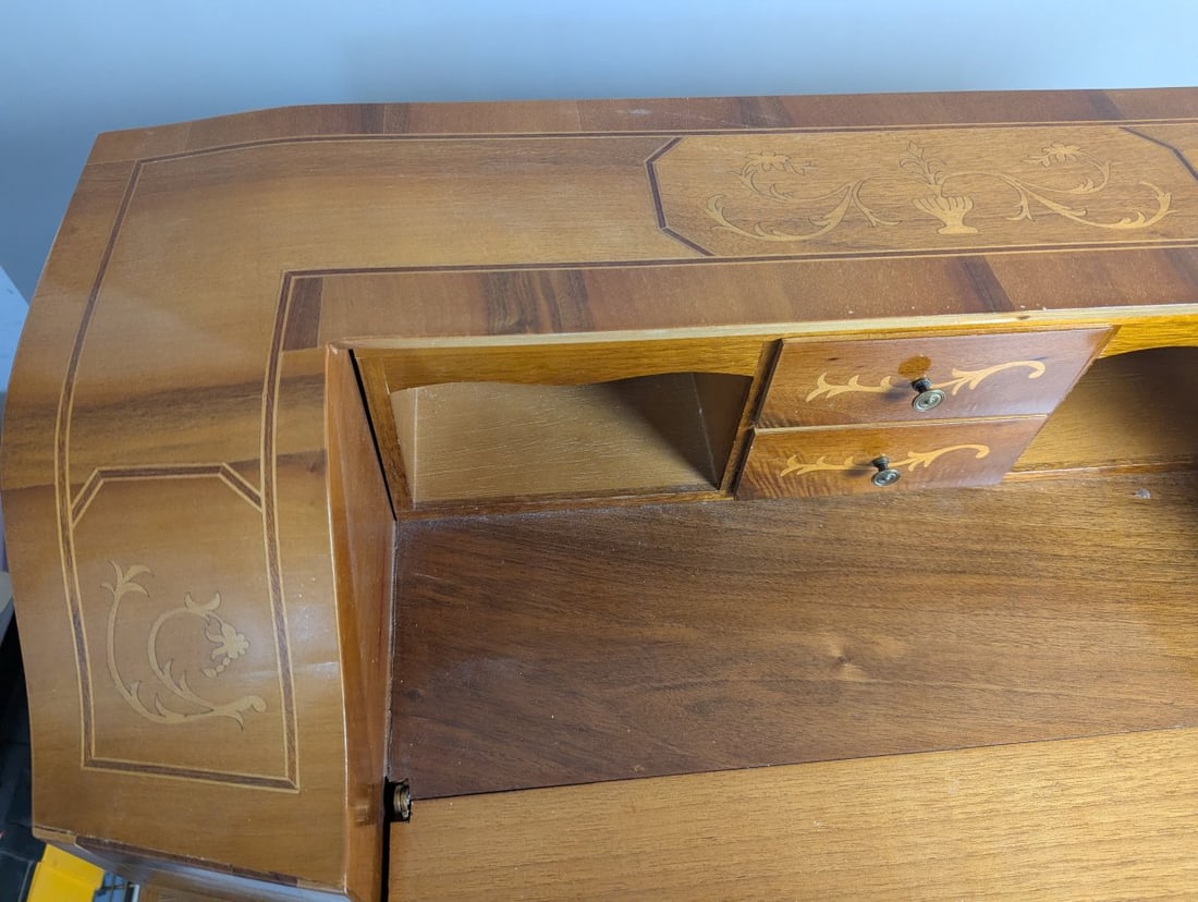 Venetian Marquetry Slant-Front Writing Desk Italian Louis XV Style with Key - 3