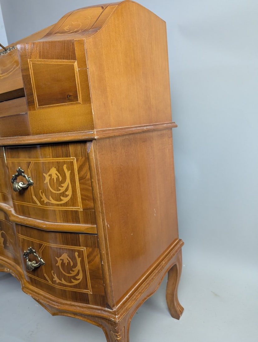 Venetian Marquetry Slant-Front Writing Desk Italian Louis XV Style with Key - 7