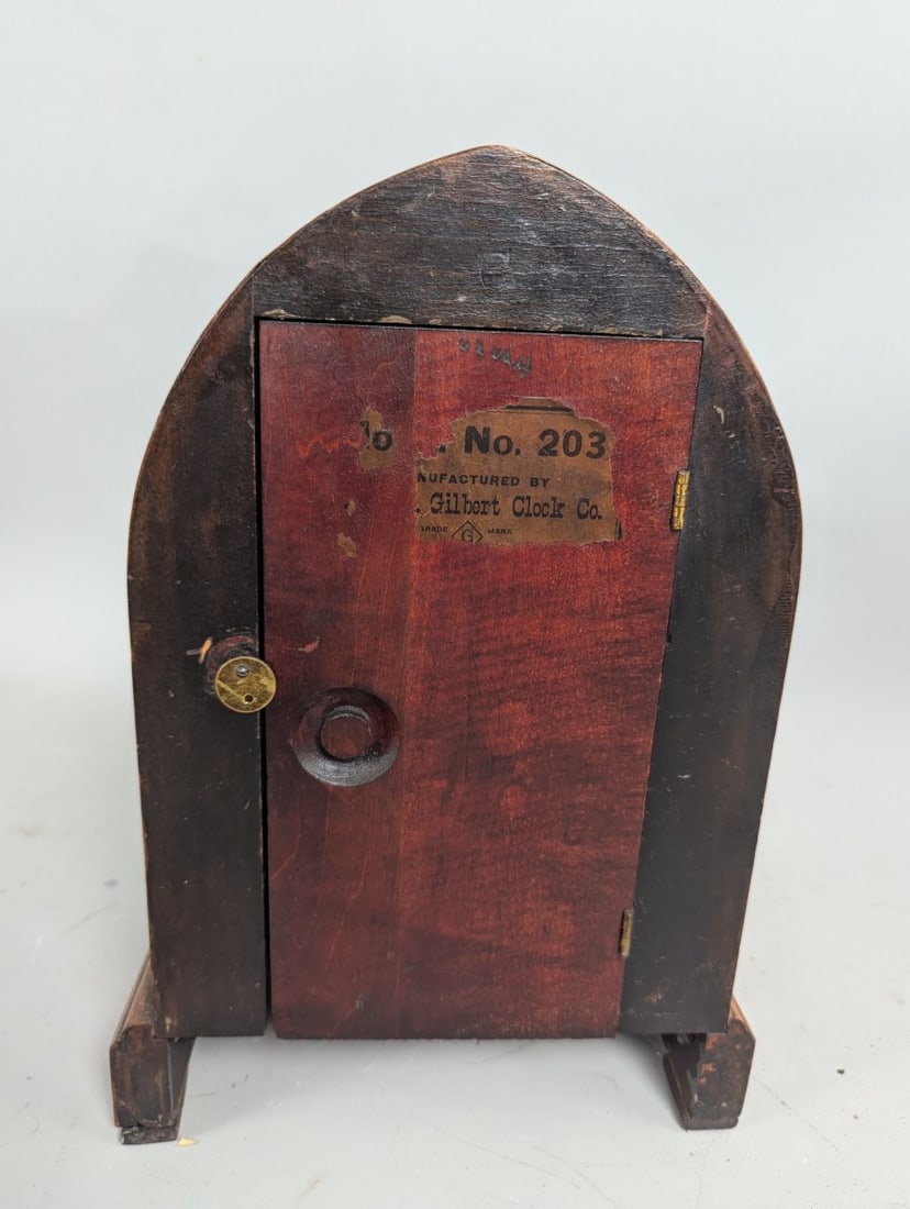 Wm L Gilbert Clock Co No 203 Gothic Mantel Clock Original Pendulum Antique Timepiece - 6