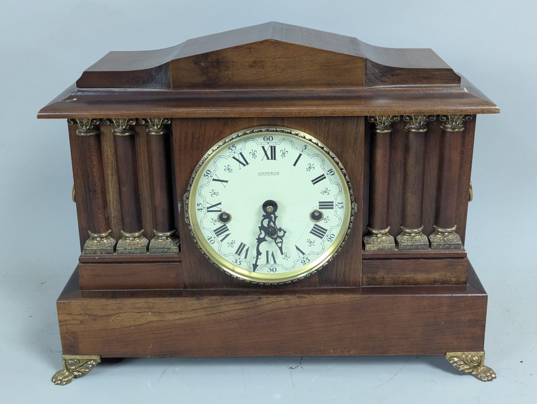 Emperor Neoclassical Mantel Clock with Key and Pendulum in Working Order (1 of 9)