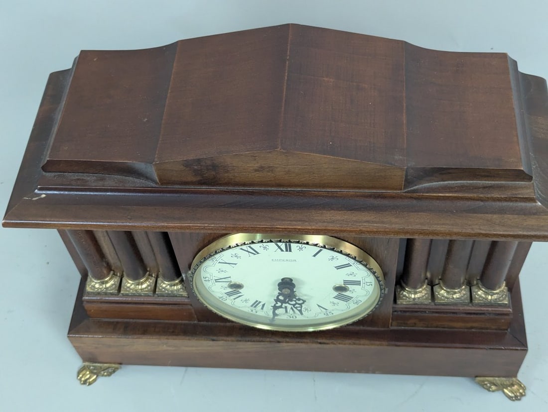 Emperor Neoclassical Mantel Clock with Key and Pendulum in Working Order - 3