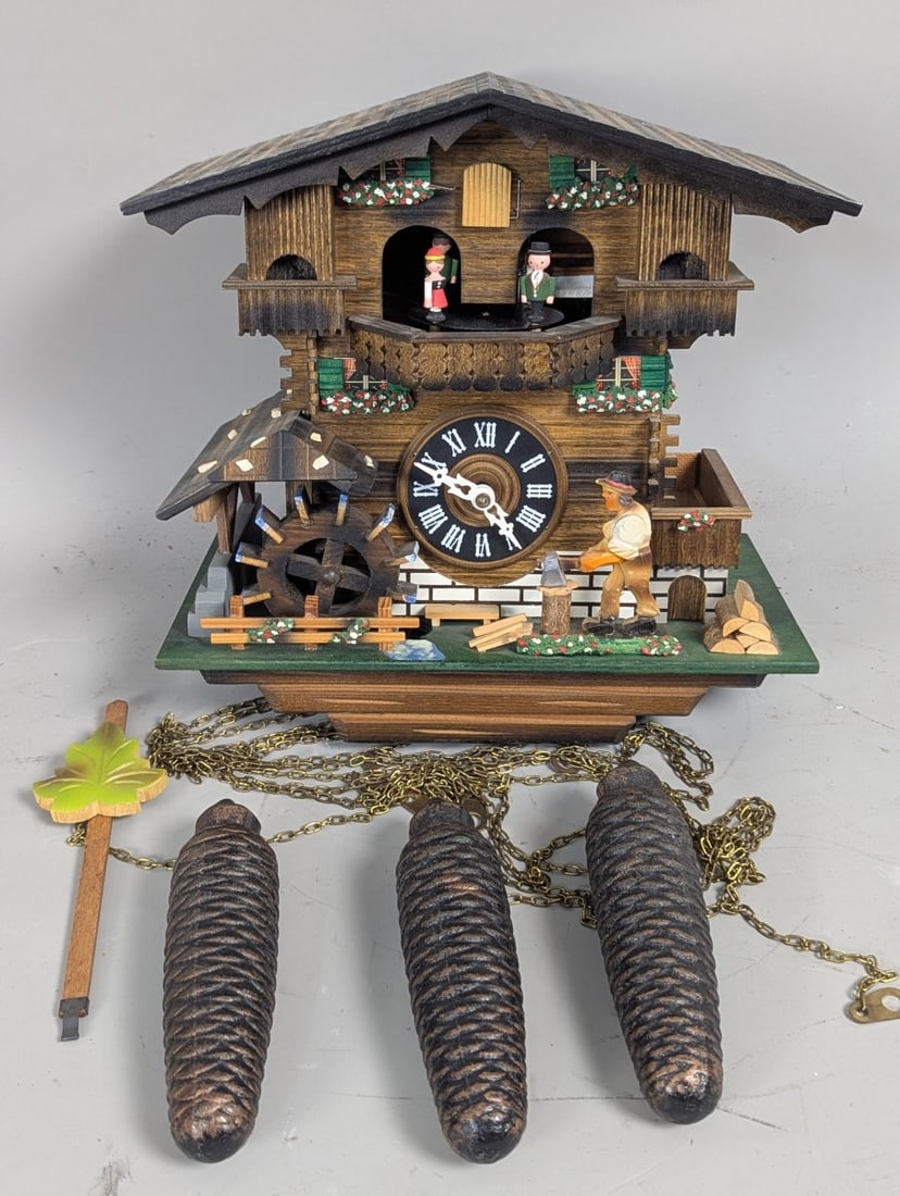 Vintage German Black Forest Musical Cuckoo Clock by Cuendet with Dancers and Woodchopper (1 of 9)