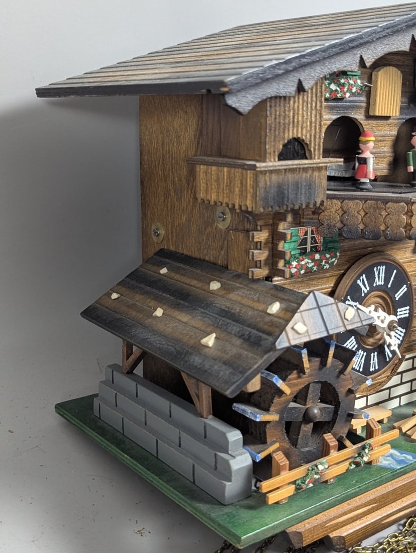 Vintage German Black Forest Musical Cuckoo Clock by Cuendet with Dancers and Woodchopper - 6