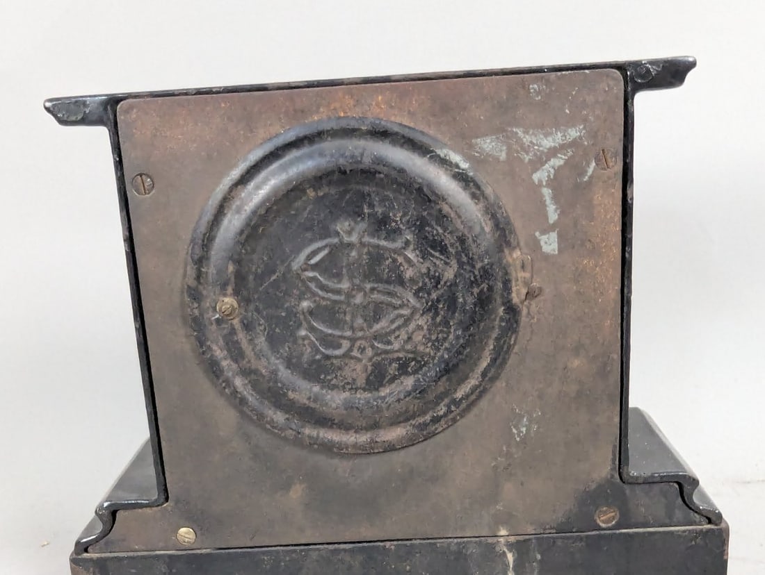Ansonia Black Metal Mantel Clock with Key and Pendulum - Working Condition - 7