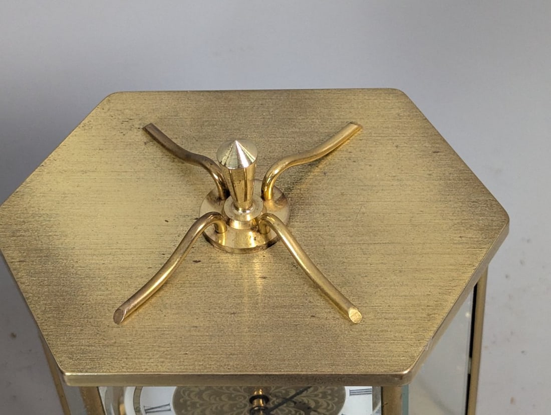 Howard Miller Anniversary Torsion Pendulum Clock with Key Vintage Brass and Glass - 4