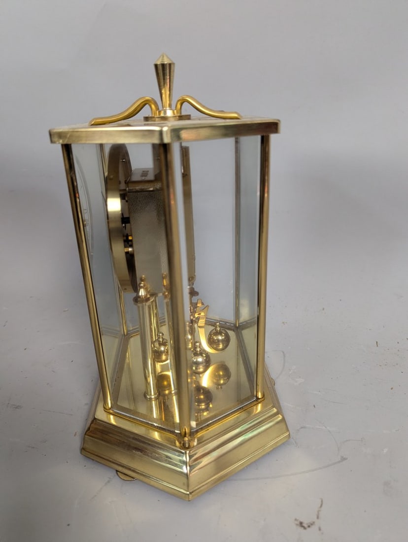 Howard Miller Anniversary Torsion Pendulum Clock with Key Vintage Brass and Glass - 5