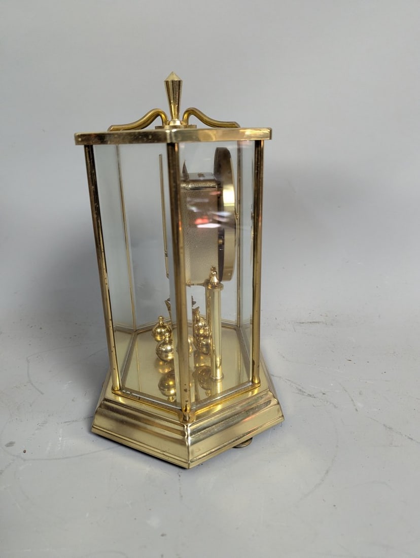 Howard Miller Anniversary Torsion Pendulum Clock with Key Vintage Brass and Glass - 7