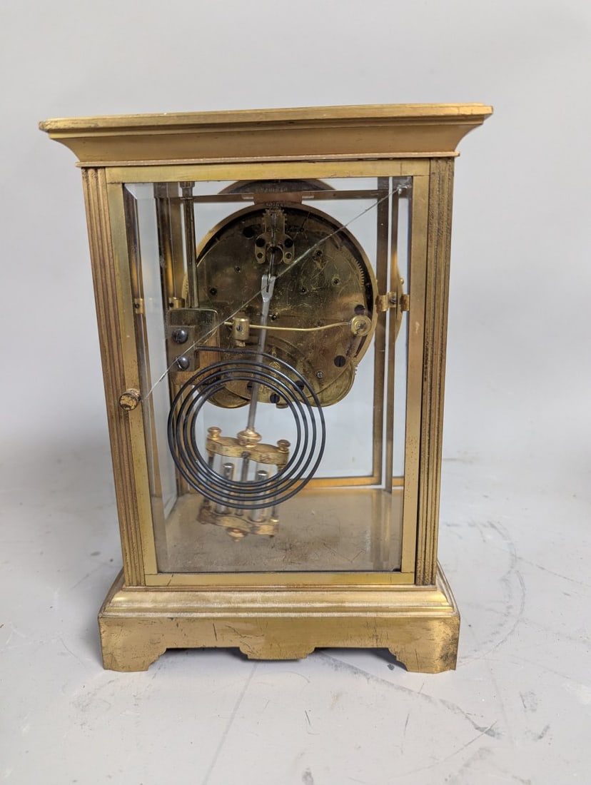 Seth Thomas Brass Crystal Regulator Mantel Clock with Key and Pendulum - Antique Collectible - 4