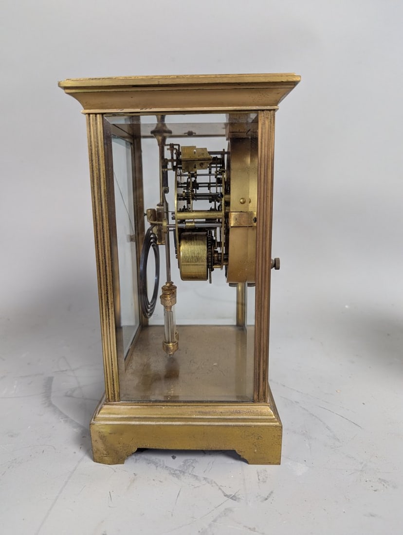 Seth Thomas Brass Crystal Regulator Mantel Clock with Key and Pendulum - Antique Collectible - 5