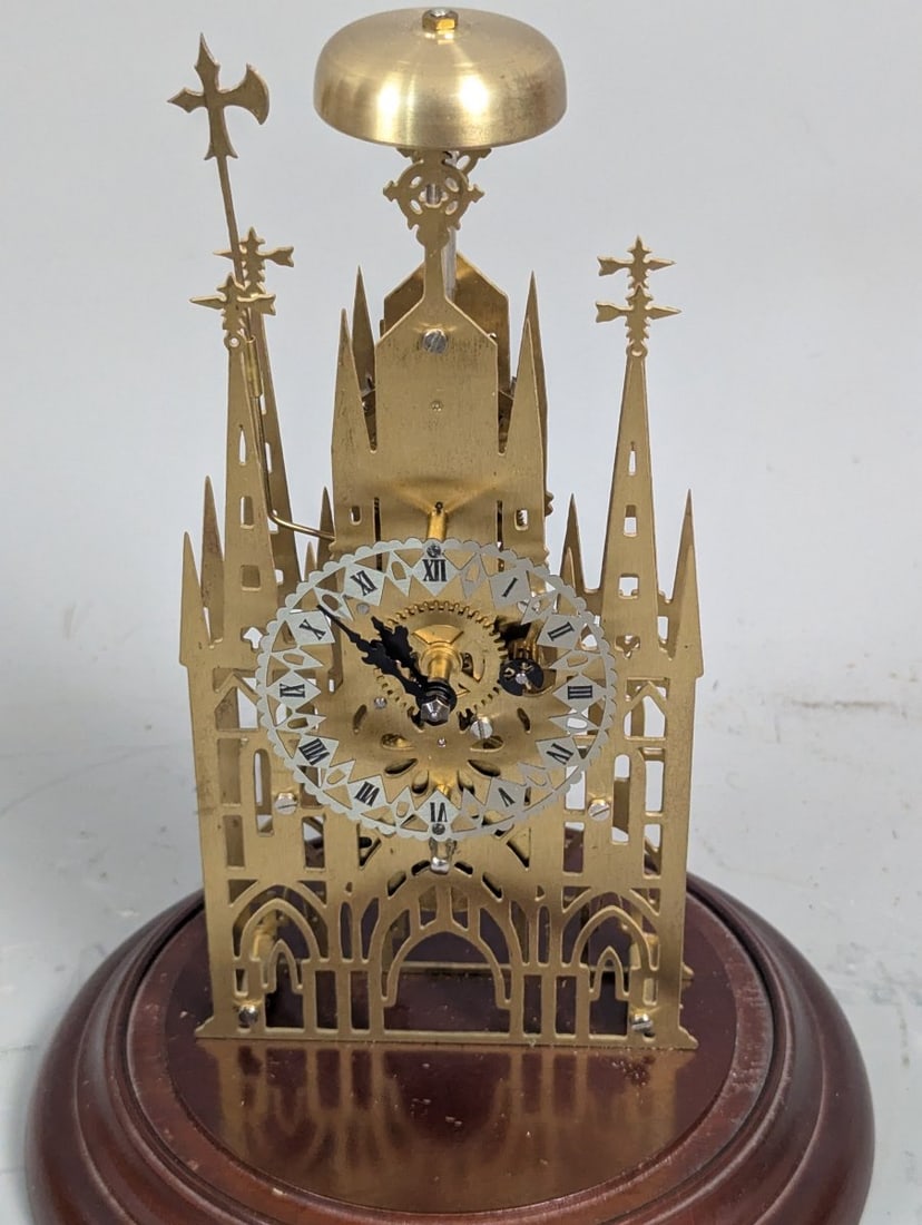 Gothic Revival Brass Cathedral Skeleton Clock Unique Antique Timepiece - 2