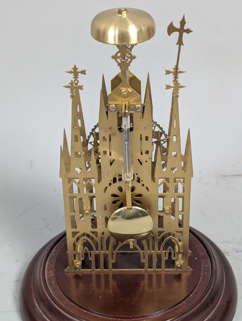 Gothic Revival Brass Cathedral Skeleton Clock Unique Antique Timepiece - 4