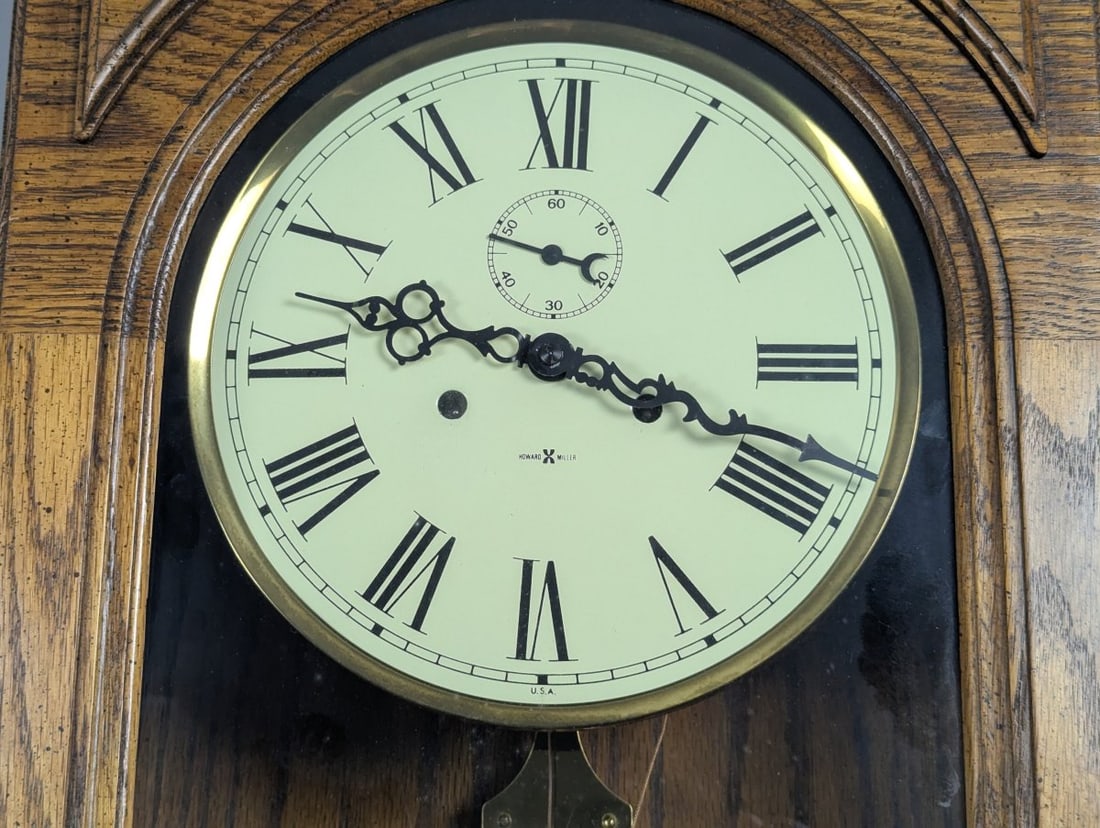 Howard Miller The Commodore Wall Clock Model 612-485 Oak Design with Pendulum & Weight - 2