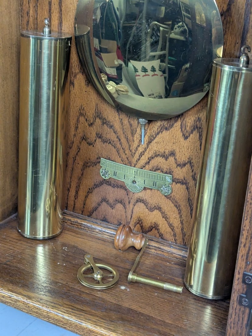 Howard Miller The Commodore Wall Clock Model 612-485 Oak Design with Pendulum & Weight - 5