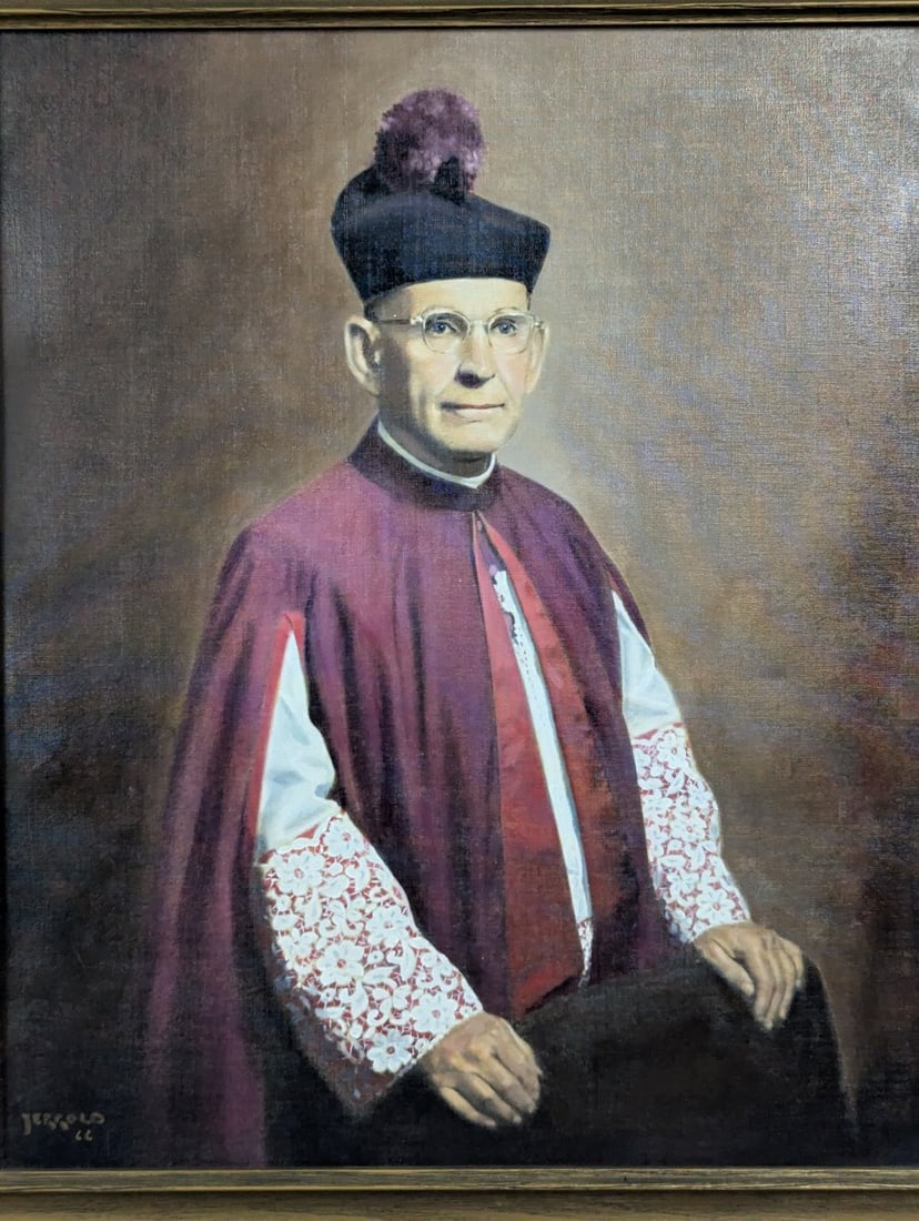 Framed Oil on Canvas Portrait of Monsignor McMillan by Jerrold - Vintage Artwork - 2