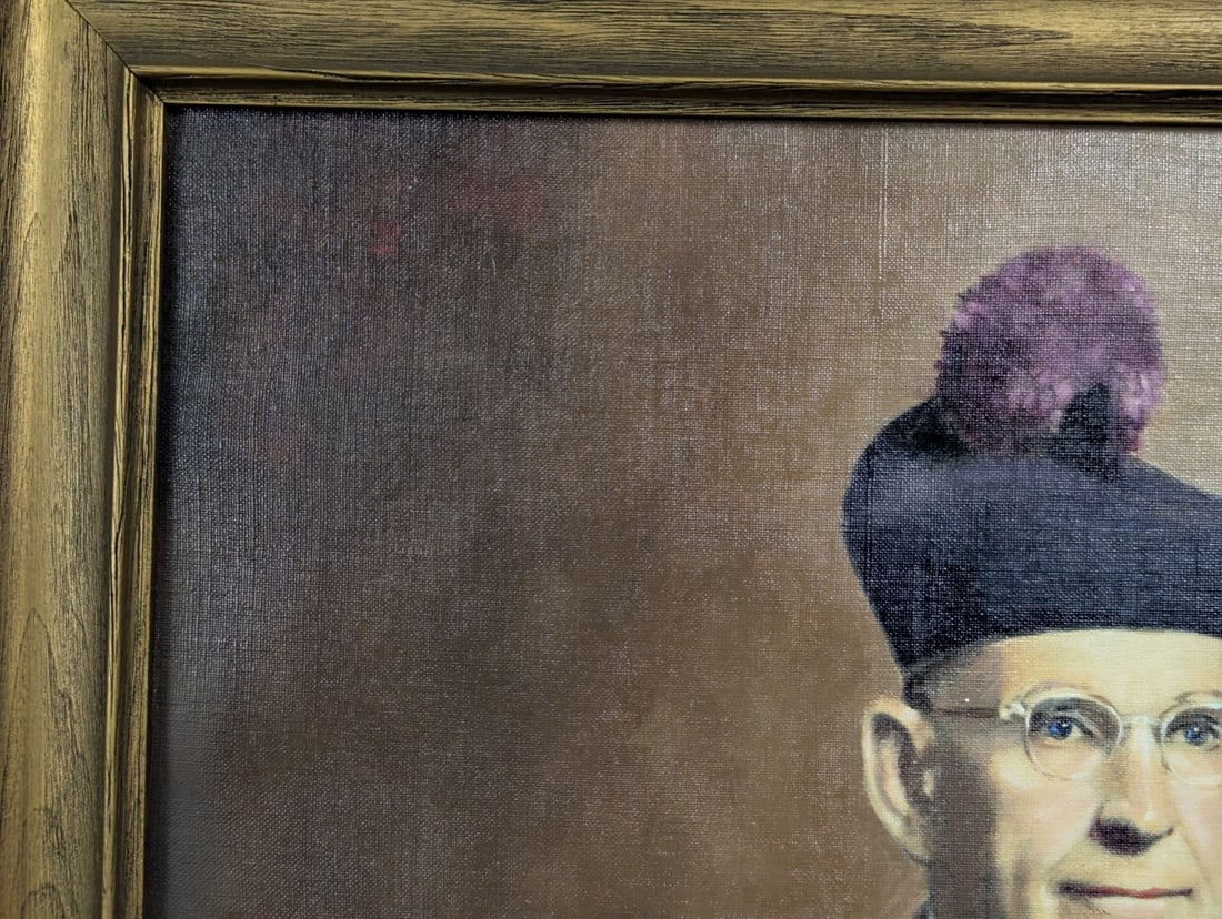 Framed Oil on Canvas Portrait of Monsignor McMillan by Jerrold - Vintage Artwork - 3
