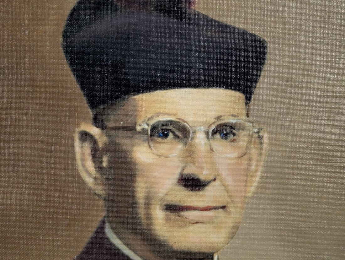 Framed Oil on Canvas Portrait of Monsignor McMillan by Jerrold - Vintage Artwork - 4