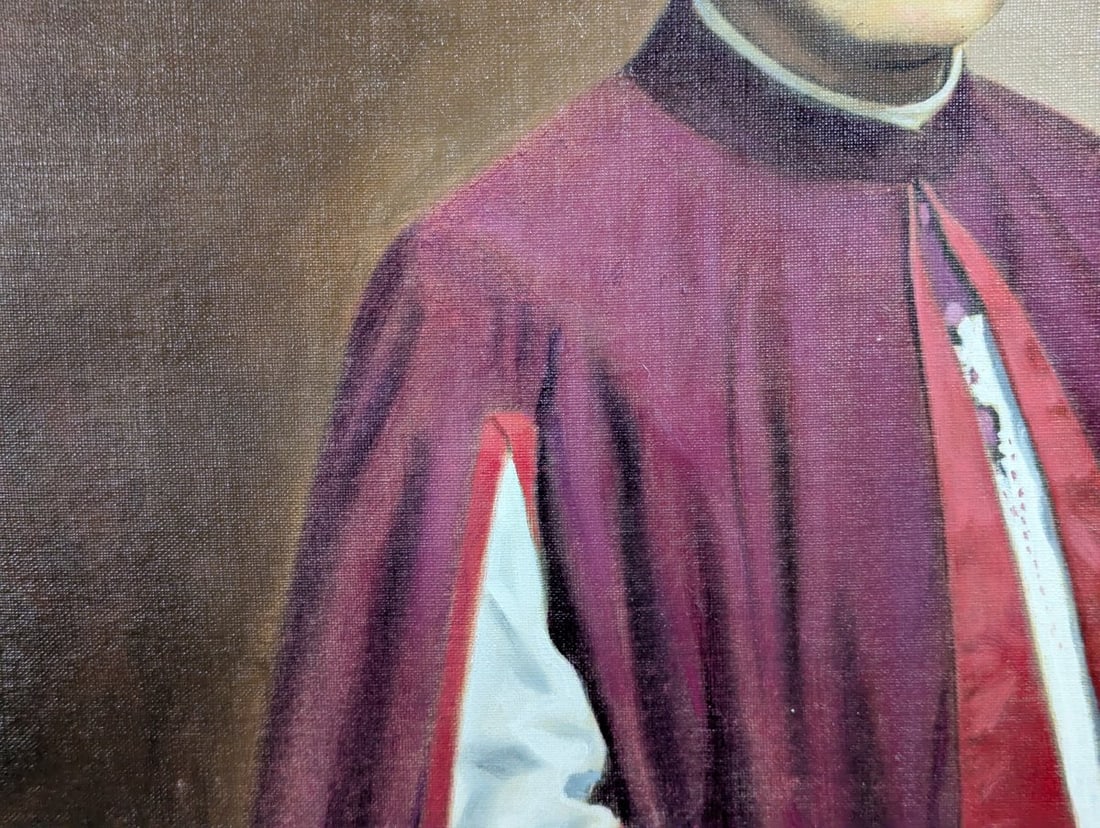 Framed Oil on Canvas Portrait of Monsignor McMillan by Jerrold - Vintage Artwork - 6