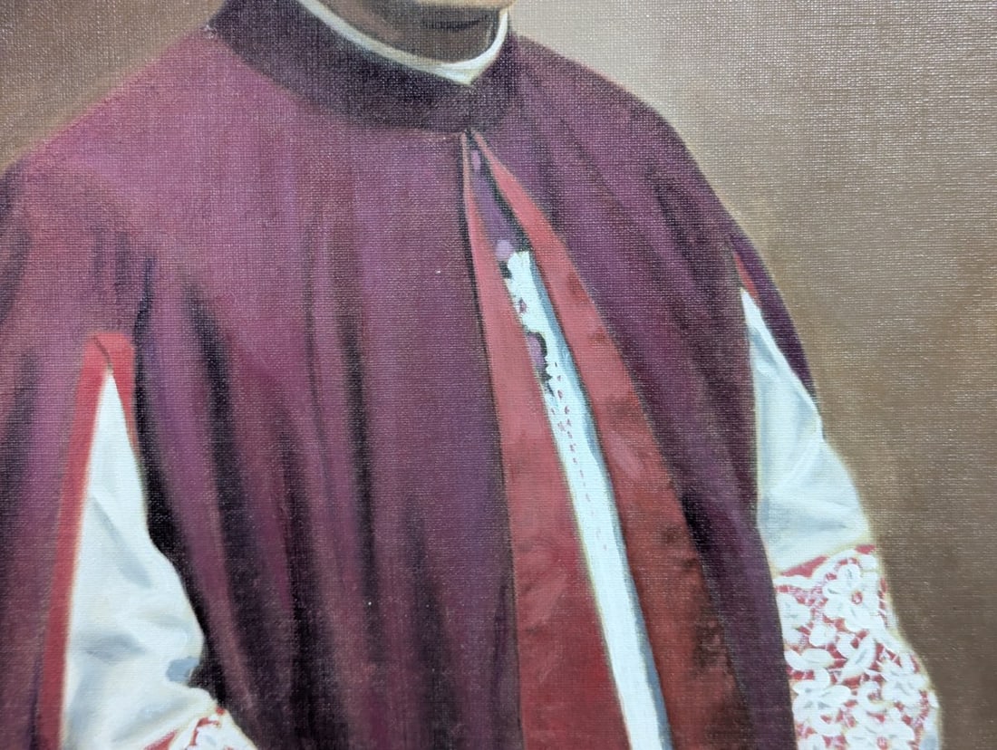 Framed Oil on Canvas Portrait of Monsignor McMillan by Jerrold - Vintage Artwork - 7