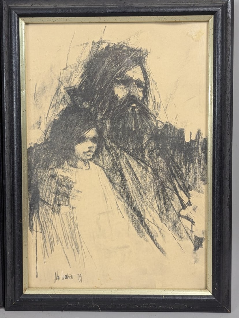 Aldo Luongo Decorative Prints Man and Child The Embrace Matched Pair 1969 - 2