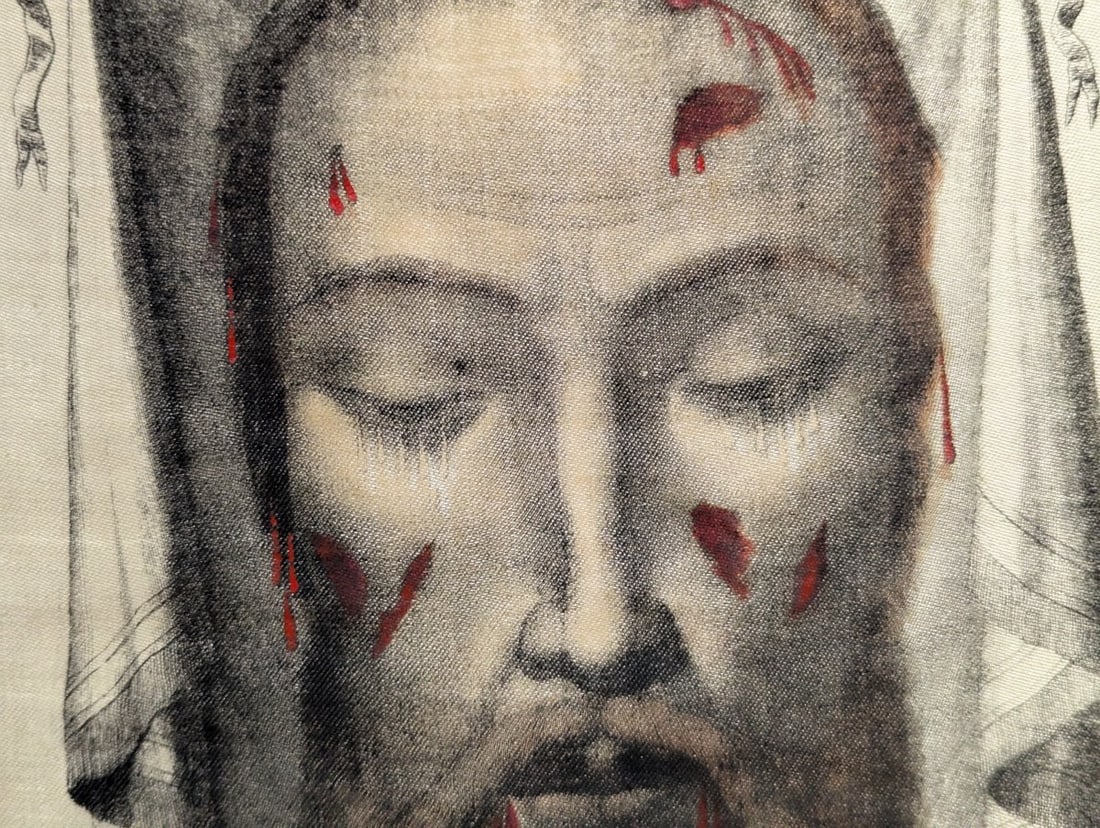 Vera Effigies Sacri Vultus D.N. Jesu Christi Silk Textile Print - Christian Art - 3