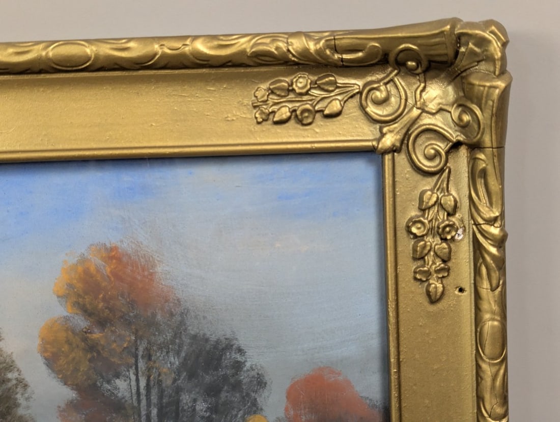 Framed Pastel Landscape Painting by Glattmann - Serene Autumn Scene Under Glass - 10
