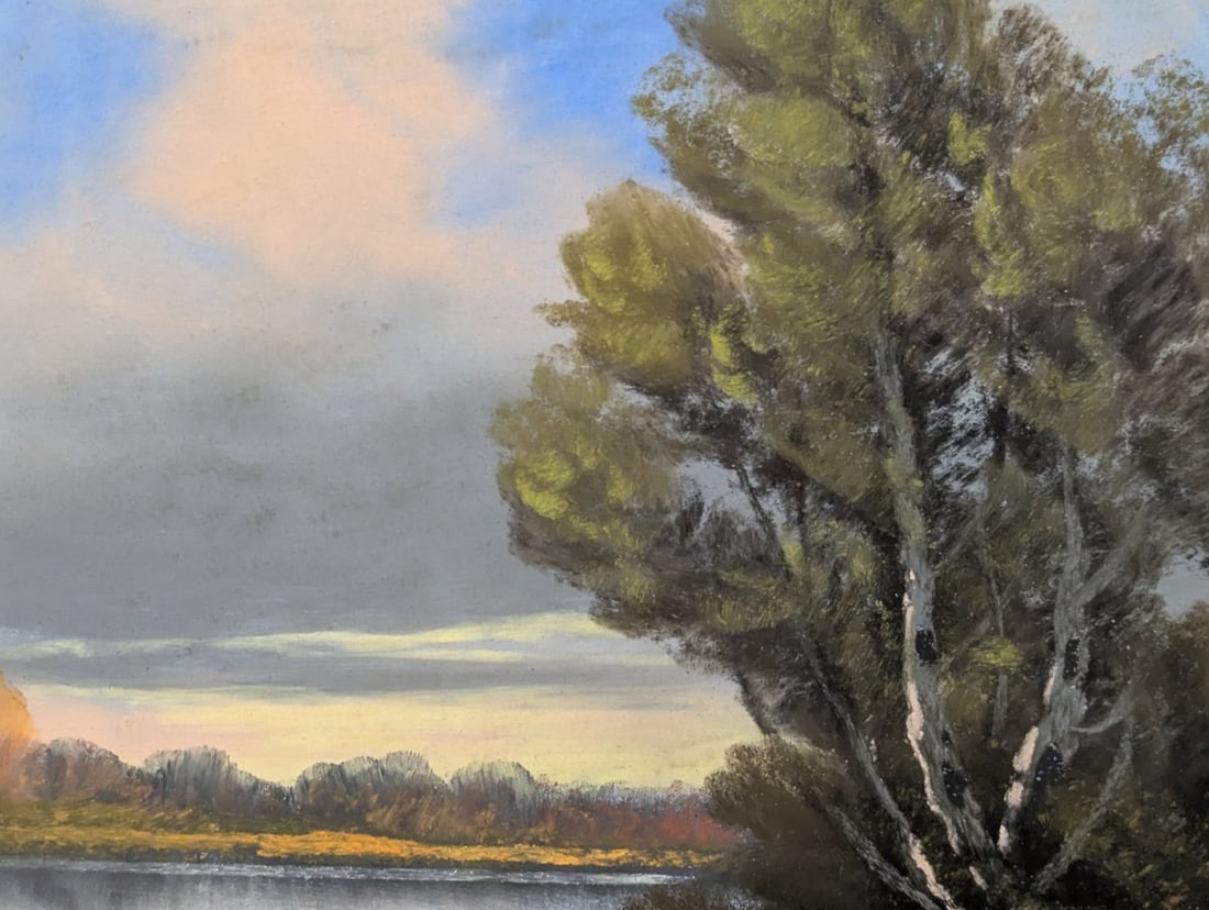 Framed Pastel Landscape Painting by Glattmann - Serene Autumn Scene Under Glass - 3