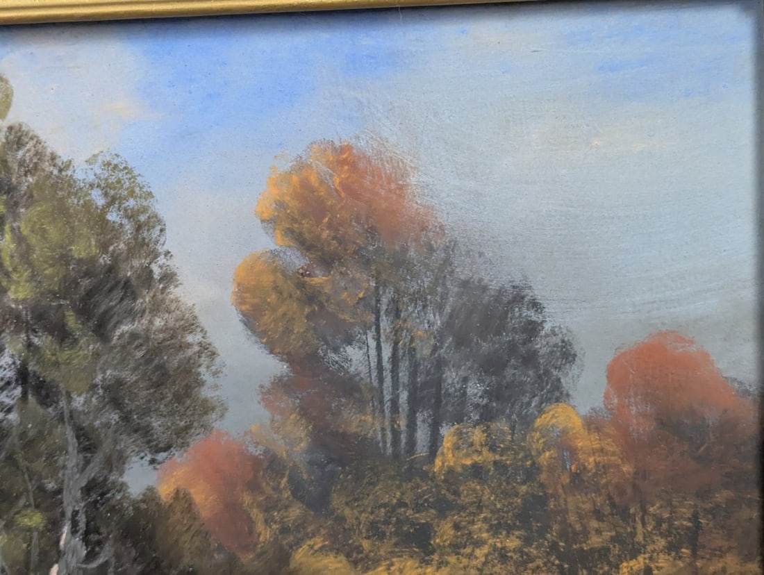 Framed Pastel Landscape Painting by Glattmann - Serene Autumn Scene Under Glass - 4