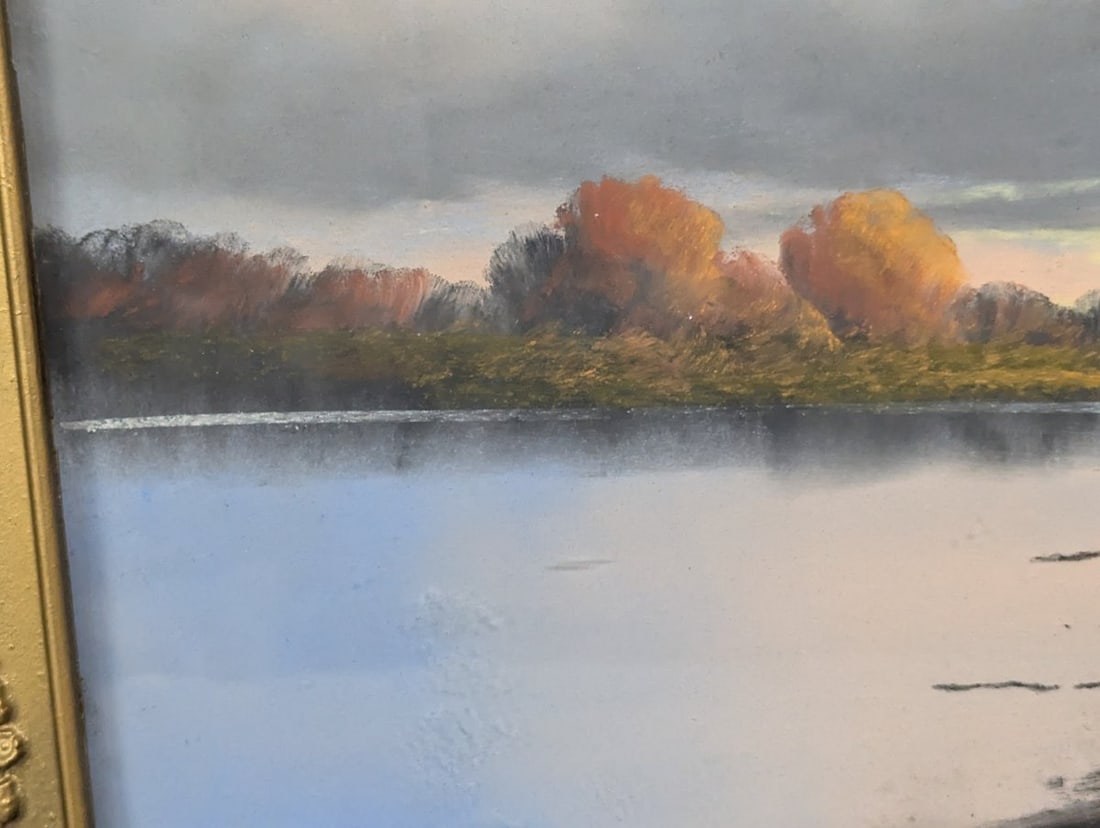 Framed Pastel Landscape Painting by Glattmann - Serene Autumn Scene Under Glass - 5
