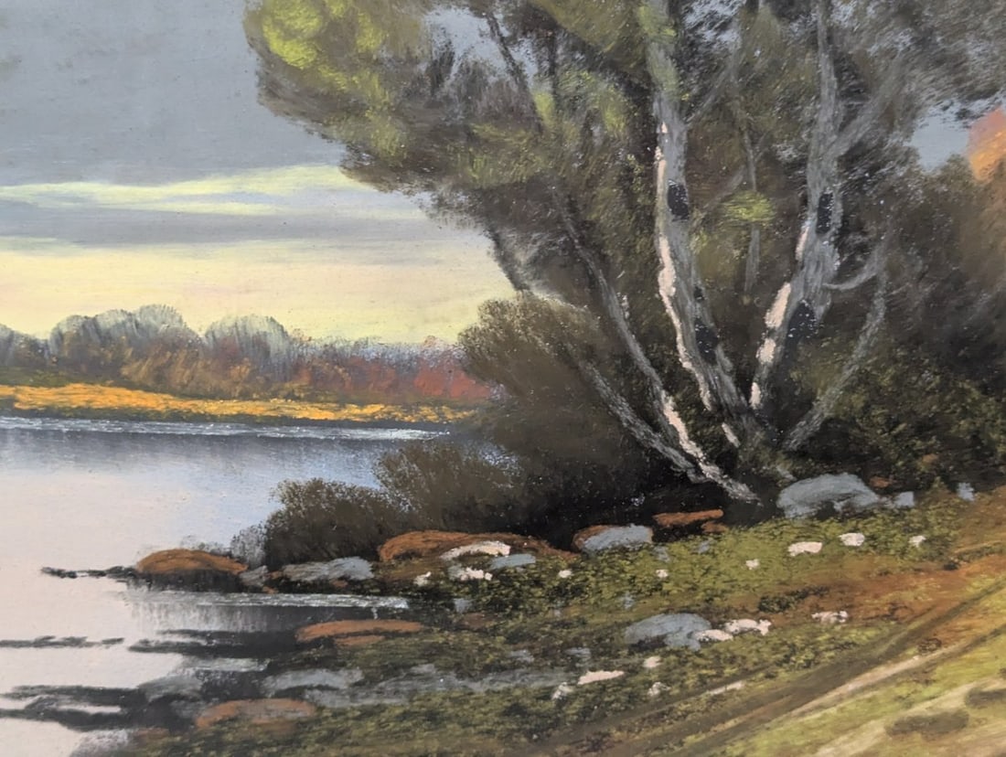 Framed Pastel Landscape Painting by Glattmann - Serene Autumn Scene Under Glass - 6