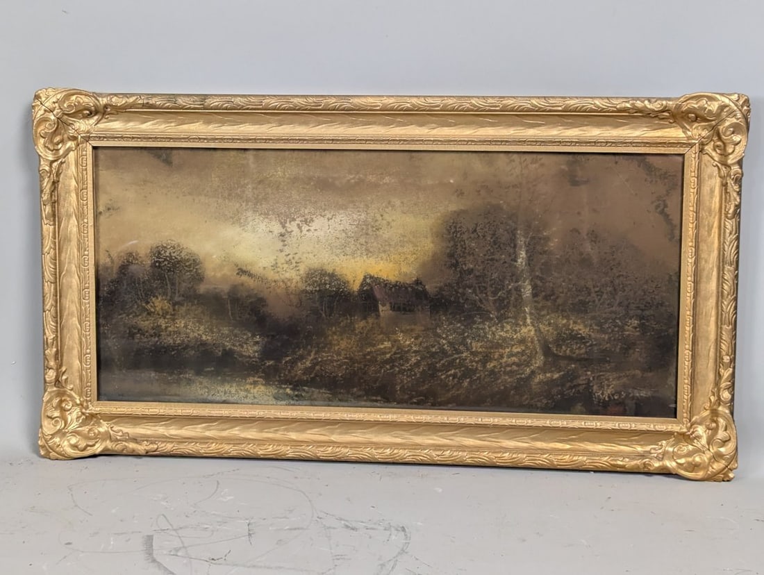 Antique Framed Tonalist Pastel Landscape Painting by H. Rosier: **Important** Please read below description on how to avoid high shipping costs. Discover this stunning pastel painting framed under glass, measuring 25 1/2 x 12 x 2 inches. The image dimensions are