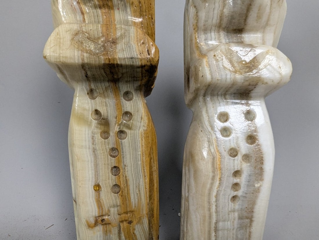 Mid-Century Modern Carved Banded Onyx Figures Pair - Collectible Decorative Art - 3