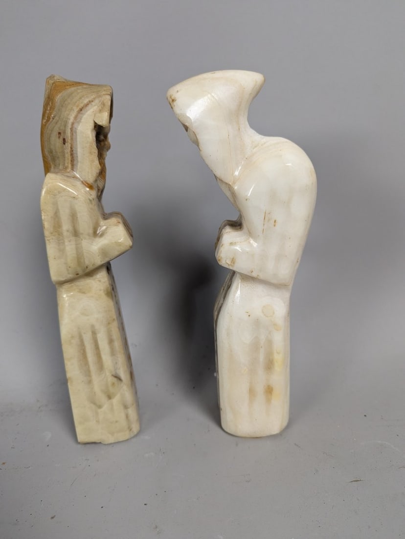 Mid-Century Modern Carved Banded Onyx Figures Pair - Collectible Decorative Art - 5
