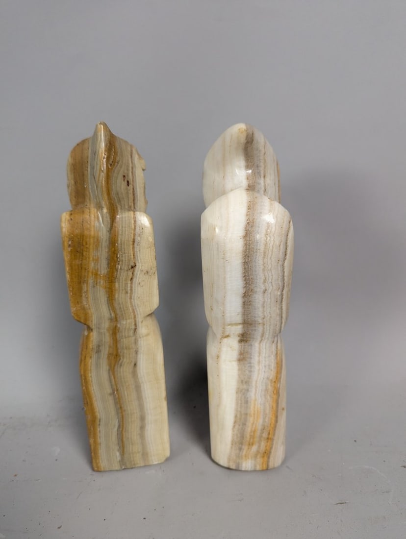 Mid-Century Modern Carved Banded Onyx Figures Pair - Collectible Decorative Art - 6