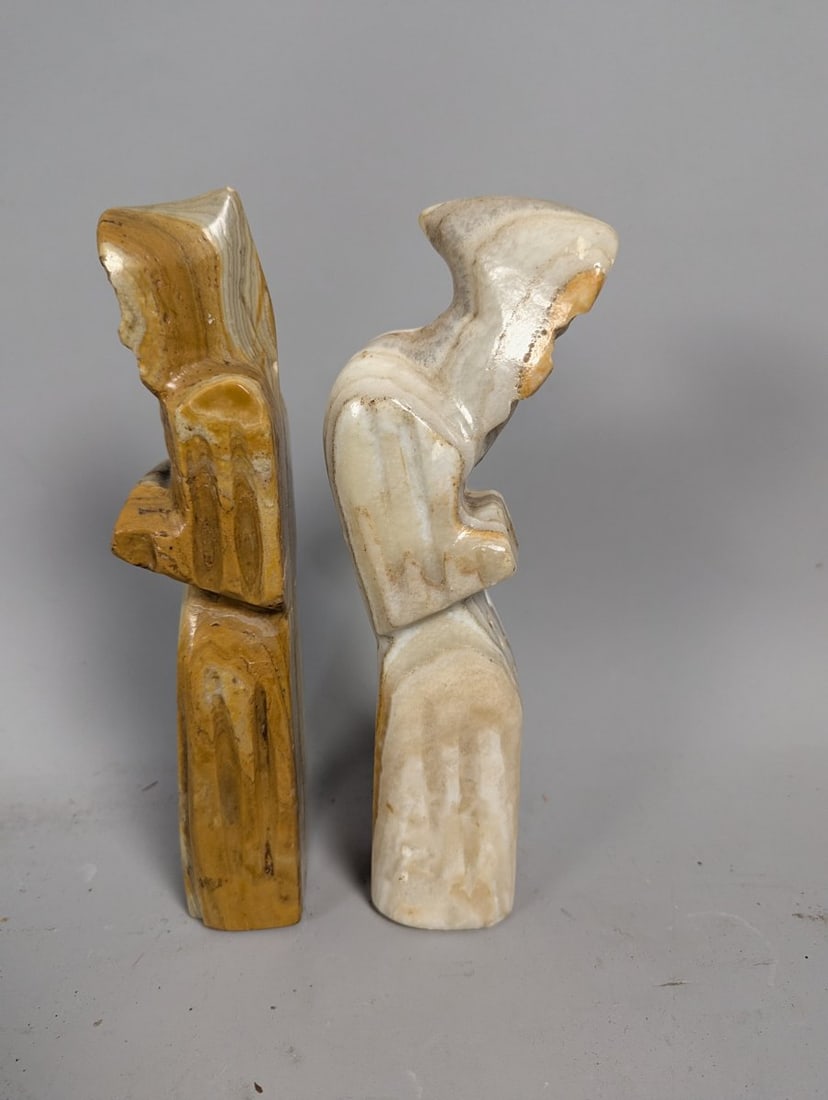 Mid-Century Modern Carved Banded Onyx Figures Pair - Collectible Decorative Art - 7