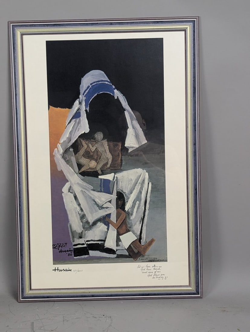 M.F. Husain Mother Teresa Signed Serigraph Framed Art Print Collectible: **Important** Please read below description on how to avoid high shipping costs. Presenting a stunning framed serigraph by the renowned M.F. Husain, titled 'Mother Teresa'. This limited edition print