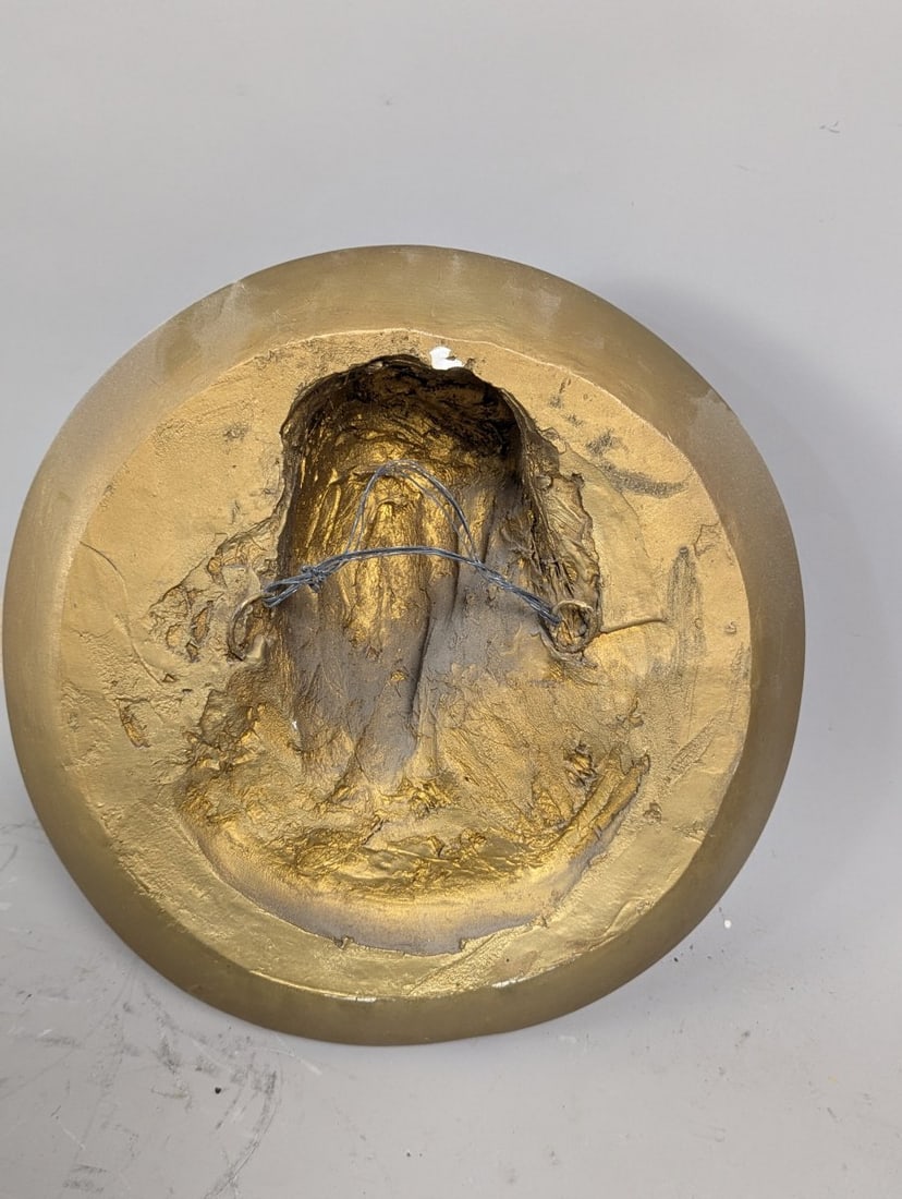 Vintage High-Relief Jesus Christ Wall Plaque Gold-Tone Art Deco Decor 13 Inch Diameter - 6