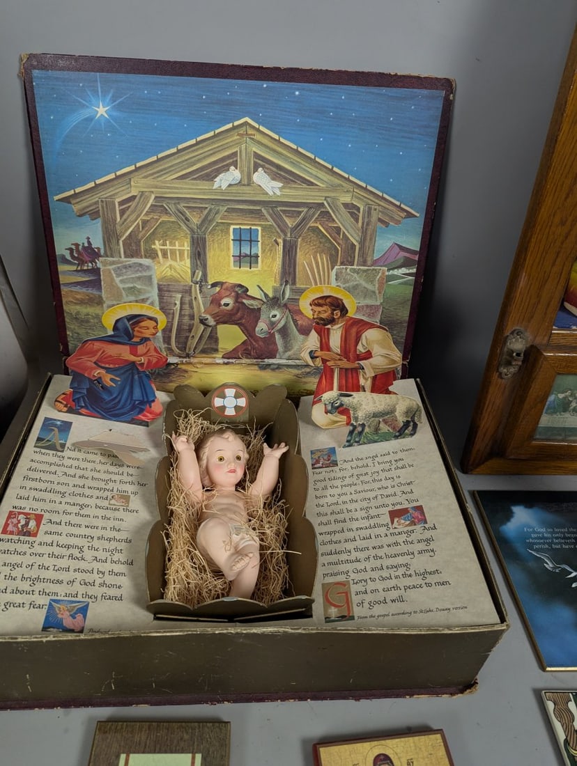 Collection of Christian Devotional Items Including Nativity Pieta Statues Icons and Plaques - 2