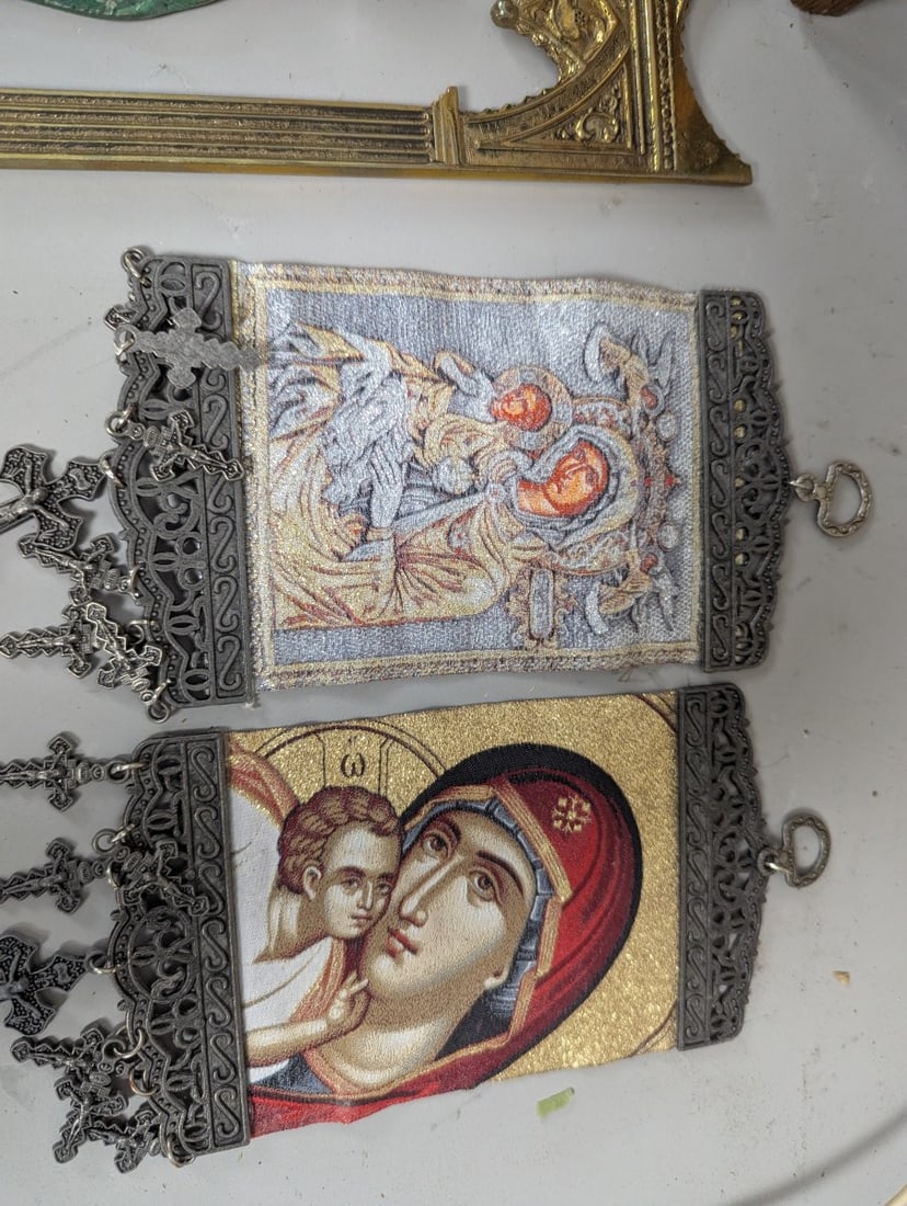 Collection of Christian Devotional Items Including Nativity Pieta Statues Icons and Plaques - 6