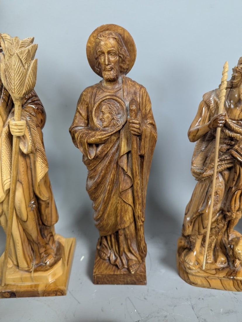 Hand-Carved Olive Wood Christian Figures Collection from the Holy Land with Large Cross - 10