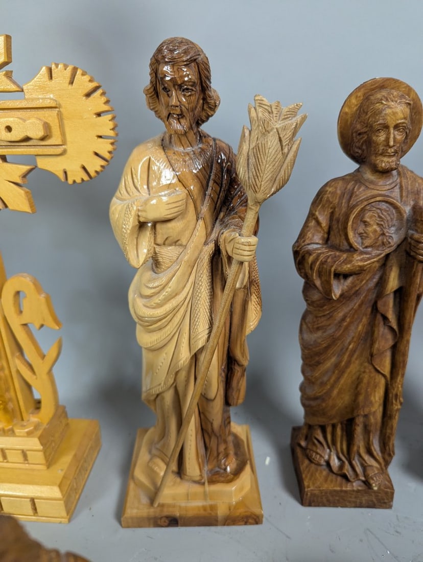 Hand-Carved Olive Wood Christian Figures Collection from the Holy Land with Large Cross - 11