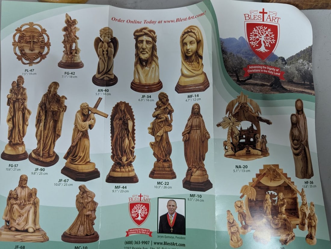 Hand-Carved Olive Wood Christian Figures Collection from the Holy Land with Large Cross - 15
