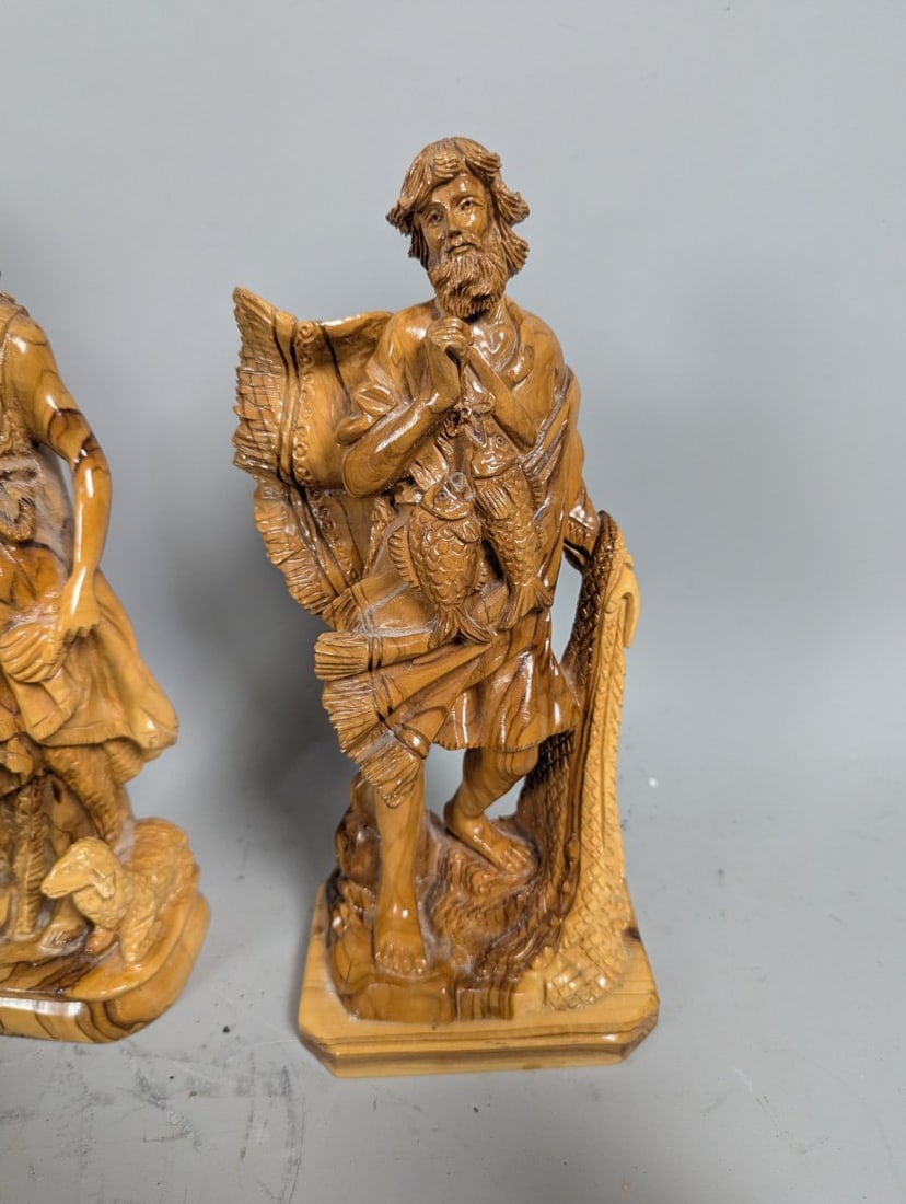 Hand-Carved Olive Wood Christian Figures Collection from the Holy Land with Large Cross - 8