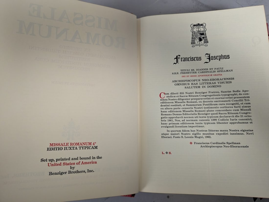 Missale Romanum 1962 Edition Benziger Brothers Altar Missal Traditional Latin Mass - 3