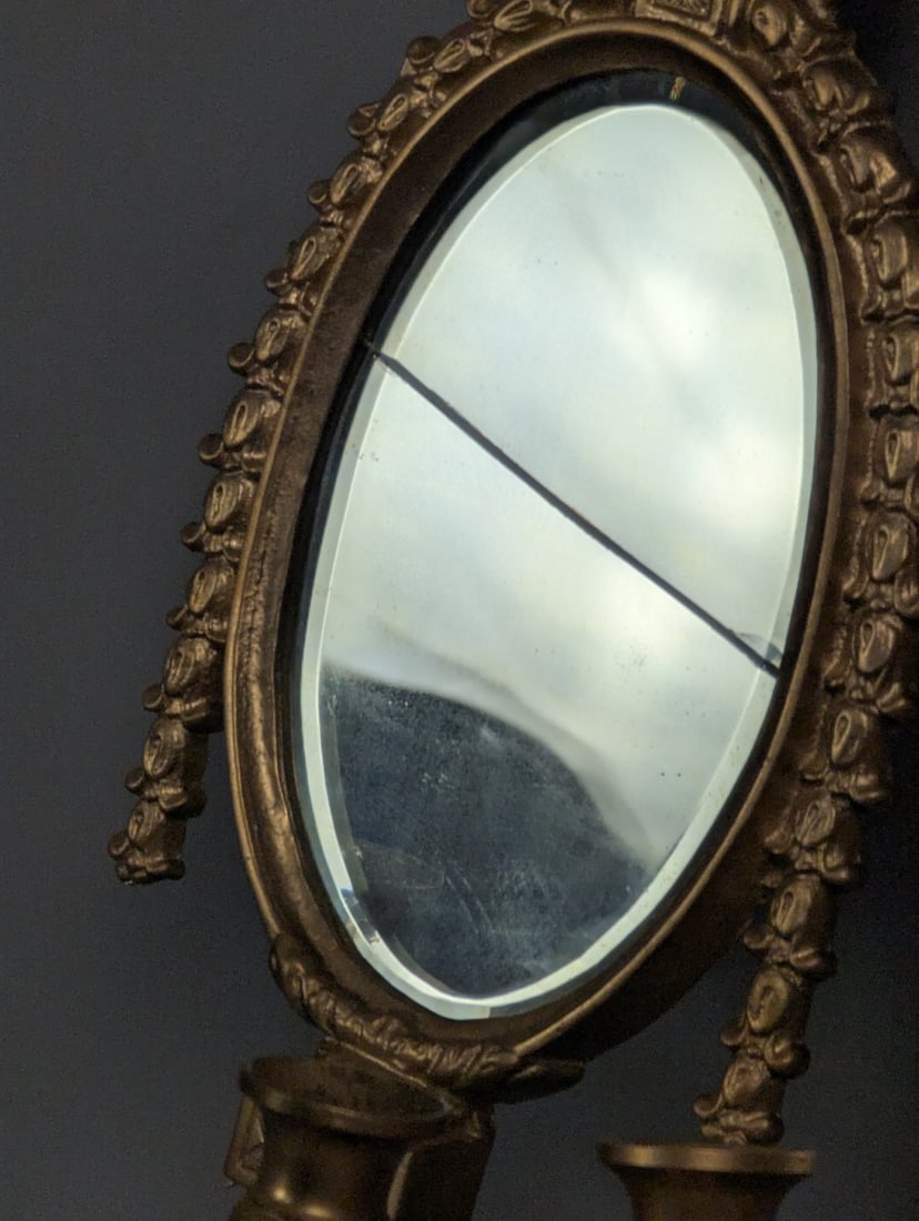 Vintage Neoclassical Hollywood Regency Mirrored Wall Sconces Pair with Crystal Prisms - 4