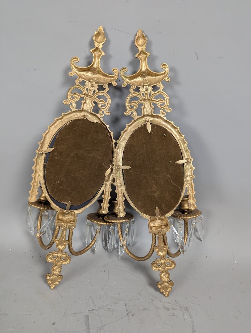 Vintage Neoclassical Hollywood Regency Mirrored Wall Sconces Pair with Crystal Prisms - 7