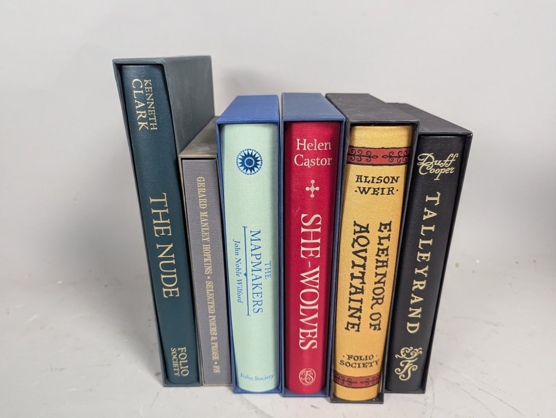 Folio Society Collection of Six Distinct Illustrated Books with Slipcases: **Important** Please read below description on how to avoid high shipping costs. Explore this exquisite collection of six books from The Folio Society, characterized by stunning illustrations and high