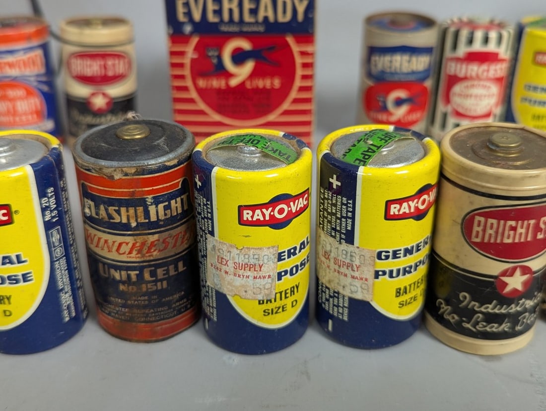 Vintage Dry Cell Battery Collection American German Brands 34 Lot - 6